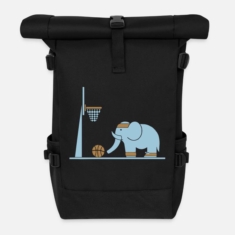 Éléphant joue au basketball - Sac à dos roll top - noir