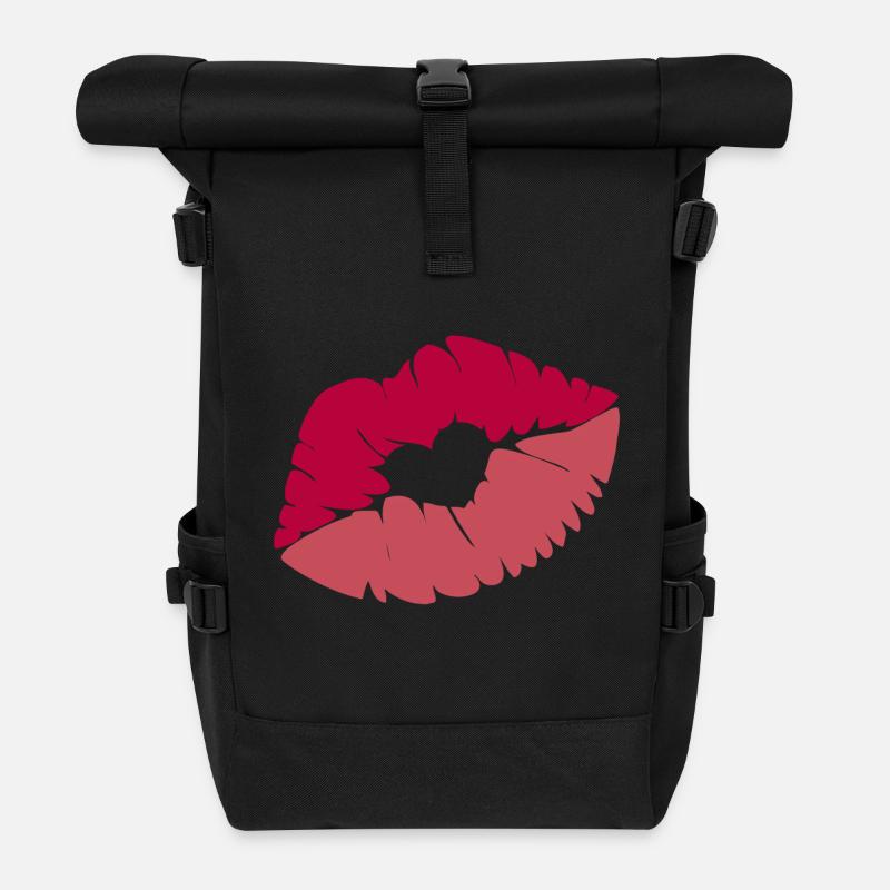 Embrasser la bouche avec le coeur - Sac à dos roll top - noir