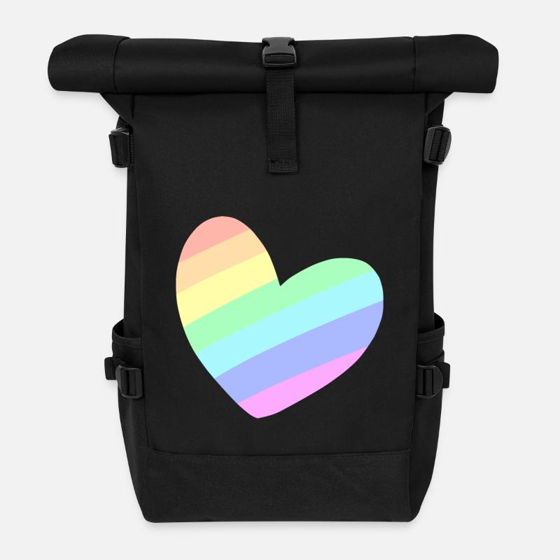 Pastal Rainbow Herz - Rolltop Rucksack - Schwarz