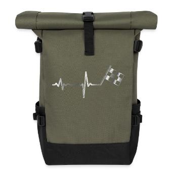 Heartbeat Motorsport Flagge Automobil - Geschenk - Rolltop Rucksack - Olive/Schwarz - Vorne