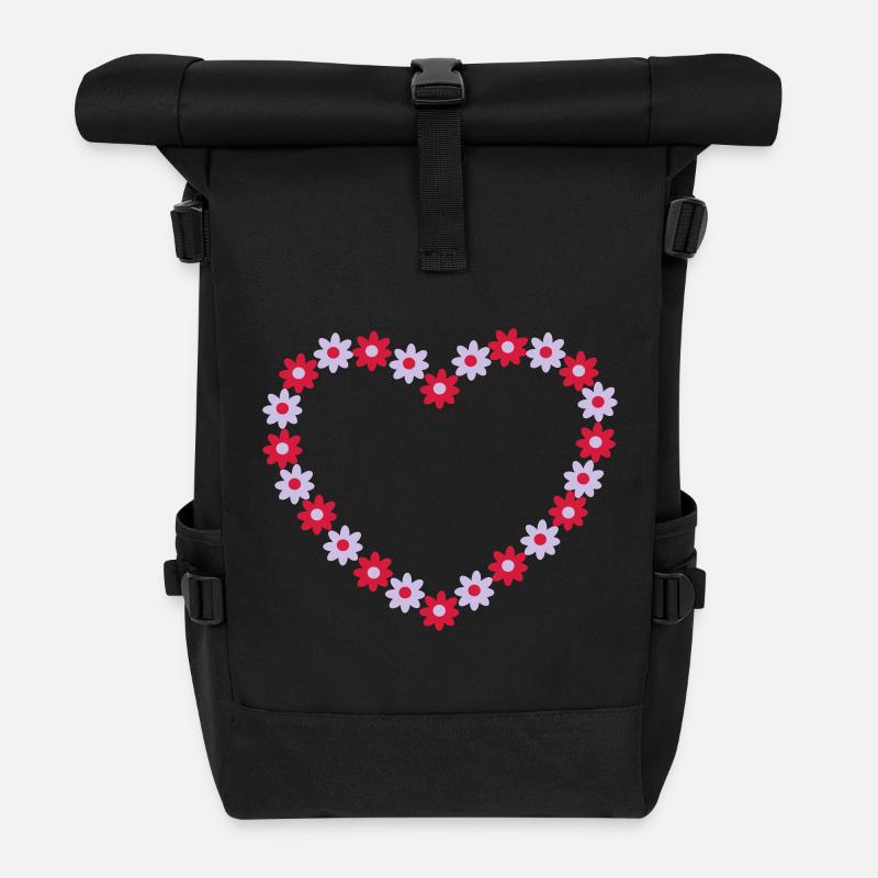 Blume Herz - Rolltop Rucksack - Schwarz