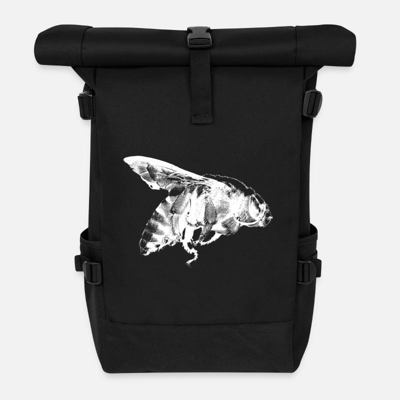 Vintage Biene Design - Rolltop Rucksack - Schwarz