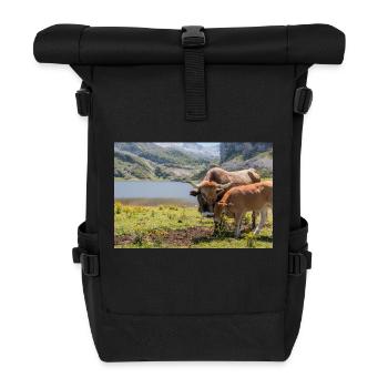 Vache avec veau dans les montagnes des Asturies - Sac à dos roll top - noir - Devant