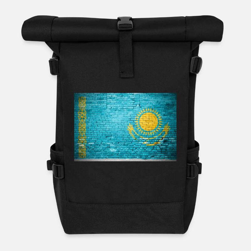 Kasachstan Ziegelsteinmauer Flagge Graffiti Poster - Rolltop Rucksack - Schwarz