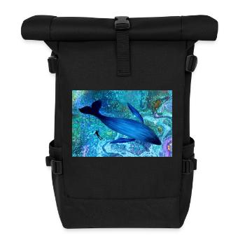 Blauwal & Taucher im Ozean - Rolltop Rucksack - Schwarz - Vorne