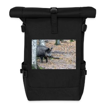 Wild boar (in german Wildschwein) Sus scrofa - Rolltop Rucksack - Schwarz - Vorne