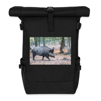 Wild boar (in german Wildschwein) Sus scrofa - Rolltop Rucksack - Schwarz - Vorne