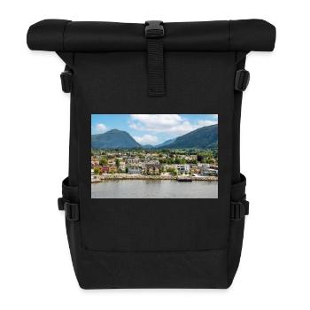 Nordfjordeid Panoramablick vom Hafen Norwegen - Rolltop Rucksack - Schwarz - Vorne