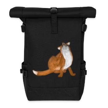 Scratching fox cute animal drawing - Roll Top Backpack - black - Front