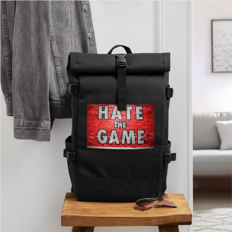 Hate The Game Brick Wall Graffiti Roll Top Backpack