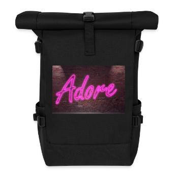 Neon-Adore-Schriftzüge auf Brick Wall bei Nacht - Rolltop Rucksack - Schwarz - Vorne