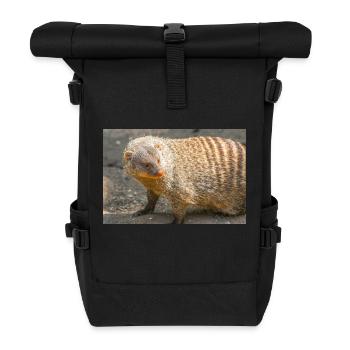 Banded Mongoose or Zebra Mongoose - Roll Top Backpack - black - Front