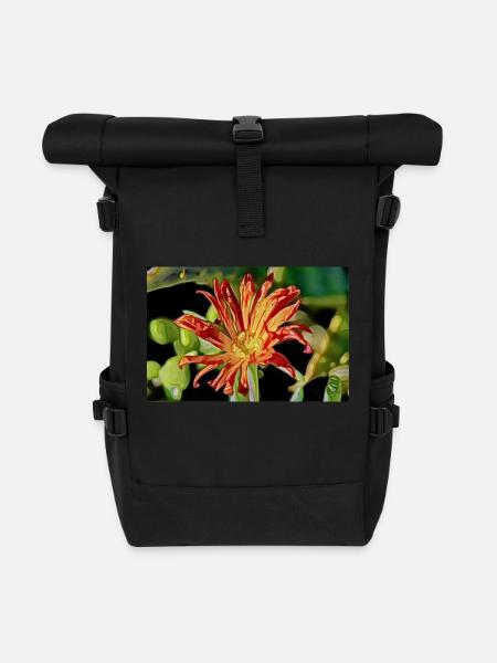 Orange Flower - Rolltop Rucksack - Schwarz