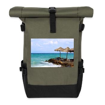 Sommer Sonne Strand Meer Poster - Rolltop Rucksack - Olive/Schwarz - Vorne