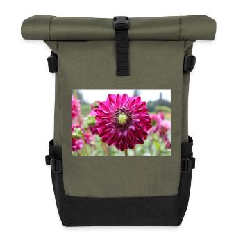 Dahlie rot violett Blüte ,Blume - Rolltop Rucksack - Olive/Schwarz - Vorne