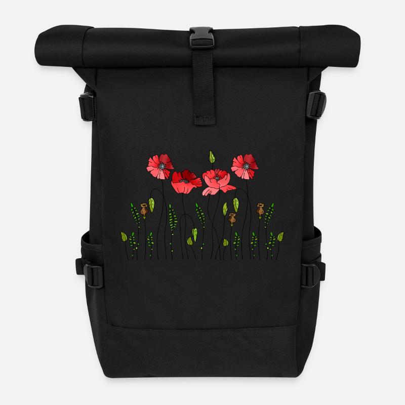 Blumen - Rolltop Rucksack - Schwarz