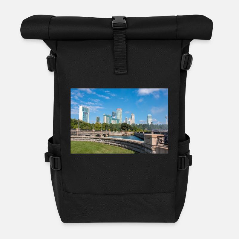 Die Skyline von Niagara City und das Panorama der Niagarafälle - Rolltop Rucksack - Schwarz