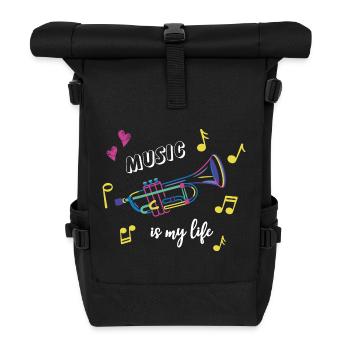 Trompete - Music is my life - Musik - Instrument - Rolltop Rucksack - Schwarz - Vorne