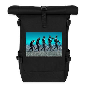Evolution des Fotografen: Vom Affen zum KI-Fotografen - Rolltop Rucksack - Schwarz - Vorne
