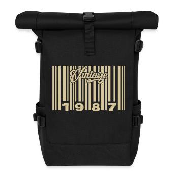 Vintage 1987 Barcode 1987: Year 2025. - Roll Top Backpack - black - Front