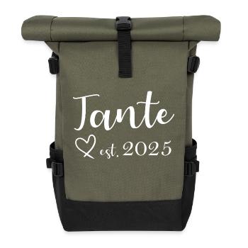 Schwangerschaftsankündigung Werdende Tante 2025 - Rolltop Rucksack - Olive/Schwarz - Vorne