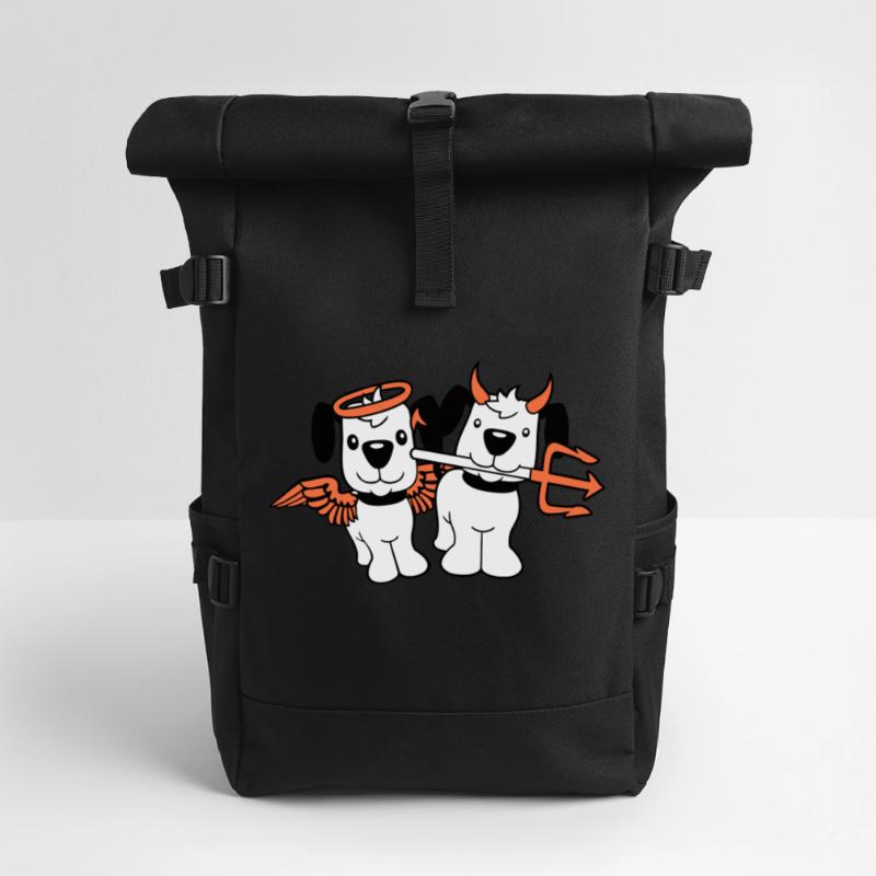 2 Dogs Angel Devil Satan Heaven Hell Conscience Roll Top Backpack