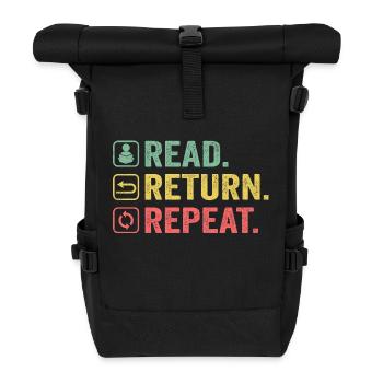 Lesen Zurückgeben Wiederholen Buchliebhaber - Rolltop Rucksack - Schwarz - Vorne