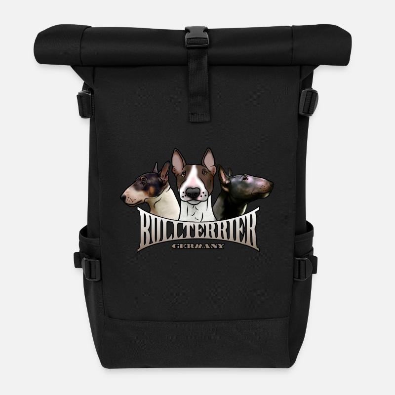 Bullterrier Trio mit Schriftzug - Rolltop Rucksack - Schwarz