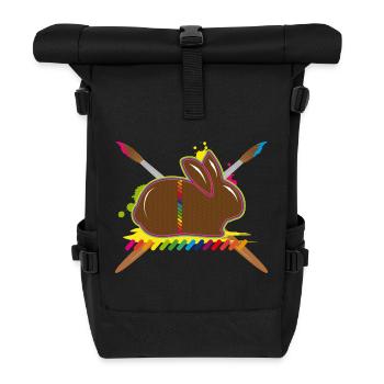 A colorful Easter bunny with paint splashes and brushes - Roll Top Backpack - black - Front
