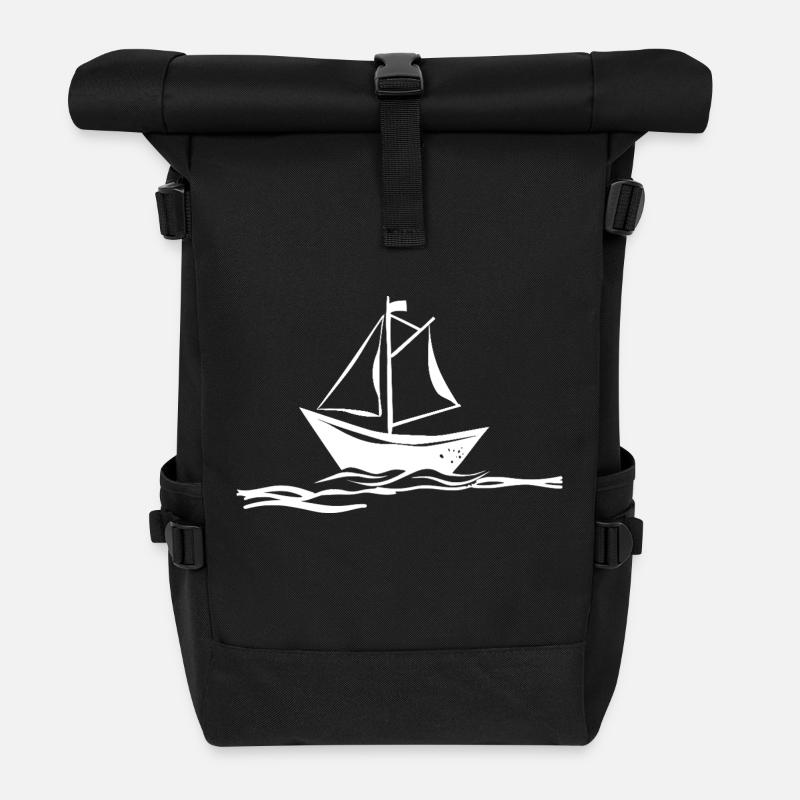 Segelschiff Illustration im Retro Stil - Rolltop Rucksack - Schwarz