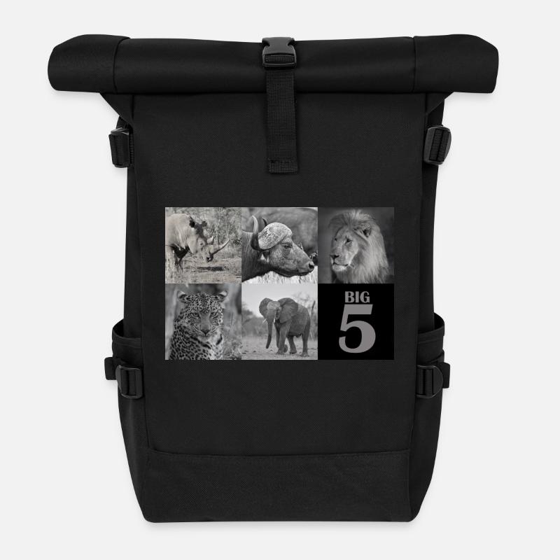 Afrikas Big 5 - Rolltop Rucksack - Schwarz