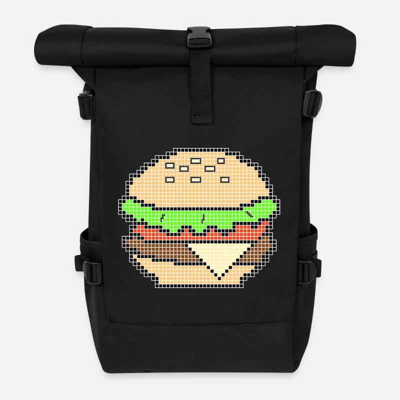 Pixel Art Cheeseburger Design - Roll Top Backpack - black