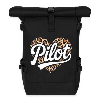 Leopardendesign mit Herz für Pilotinnen - Rolltop Rucksack - Schwarz - Vorne