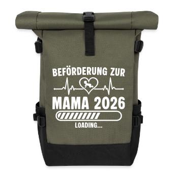 Beförderung zur Mama 2026 lädt - Rolltop Rucksack - Olive/Schwarz - Vorne