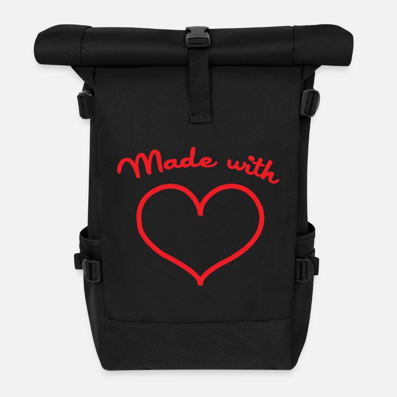 Made with Love - Baby - Baby Shower Gift - Roll Top Backpack - black