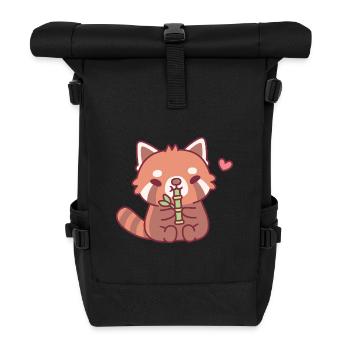Cute Red Panda Loves Bamboo - Roll Top Backpack - black - Front