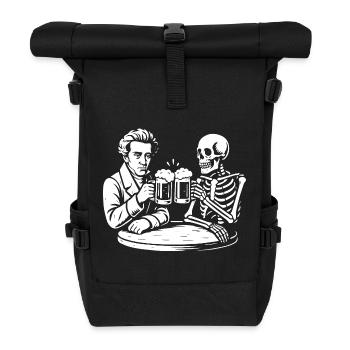 Soren Kierkegaard drinking beer with skeleton - Roll Top Backpack - black - Front