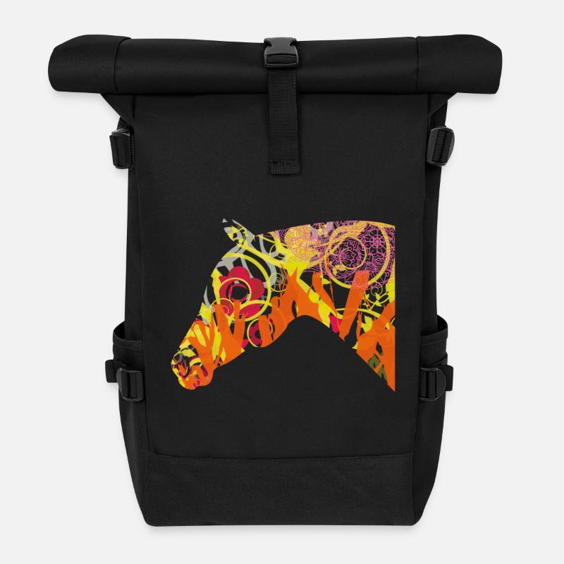 Pferdekopf bunt - Rolltop Rucksack - Schwarz