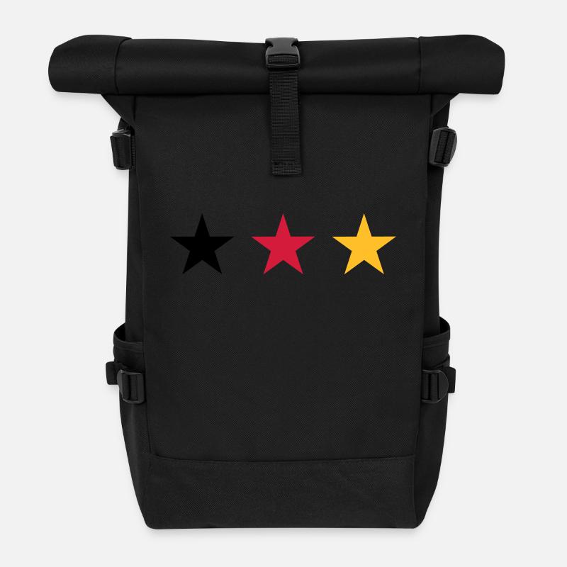 Deutschland Drei Sterne in Schwarz Rot Gold - Rolltop Rucksack - Schwarz