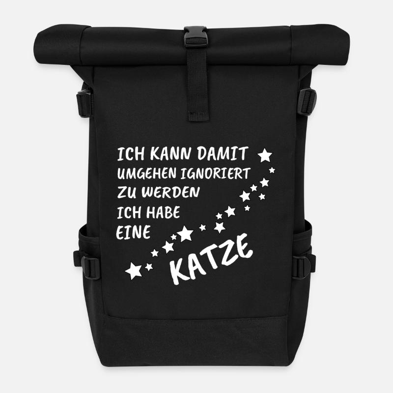 Katzenliebhaber Shirt - Rolltop Rucksack - Schwarz