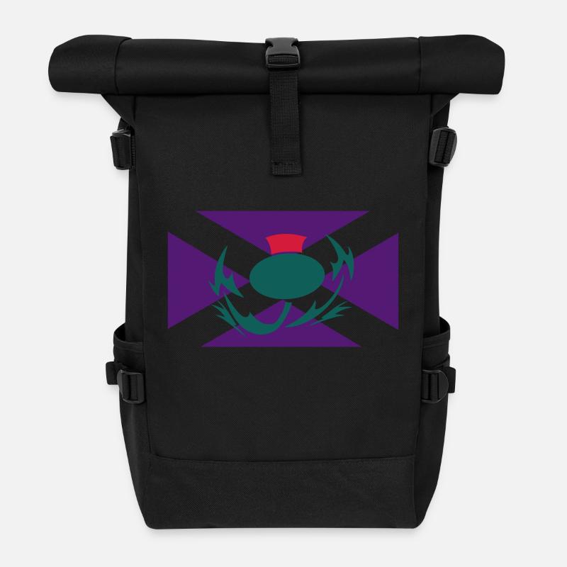 Scottish Flag Thistle - Roll Top Backpack - black