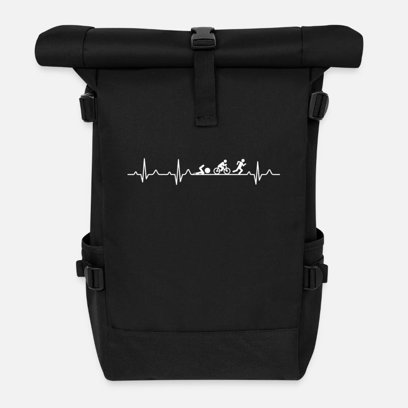 Triathlon - Triathleten -Heartbeat- Geschenk - Rolltop Rucksack - Schwarz