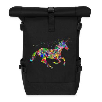 Einhorn Farbkleckse Geschenk Geschenkidee - Rolltop Rucksack - Schwarz - Vorne