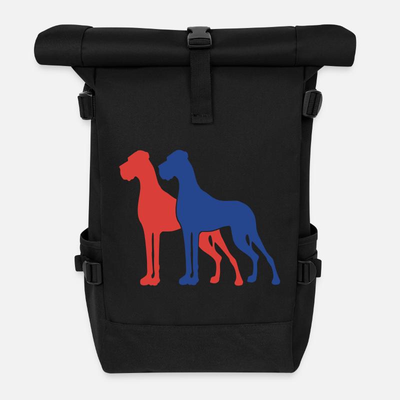 2 Deutsche Doggen / 2 Farben - Rolltop Rucksack - Schwarz