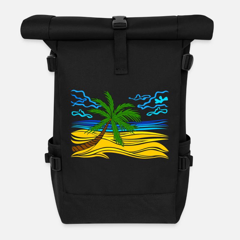 Palme am Strand - Rolltop Rucksack - Schwarz