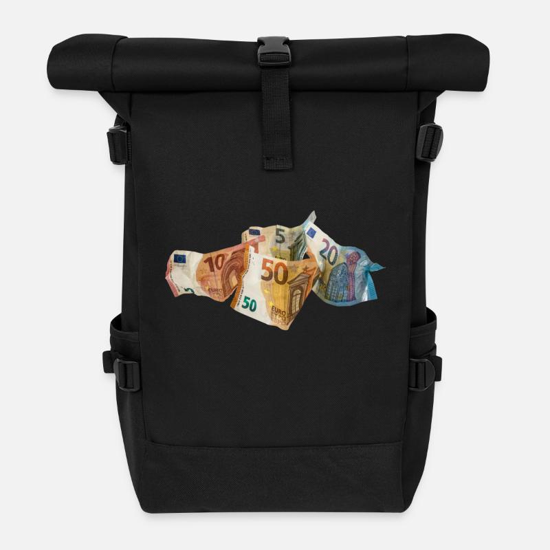 Euro-Geldscheine - Rolltop Rucksack - Schwarz