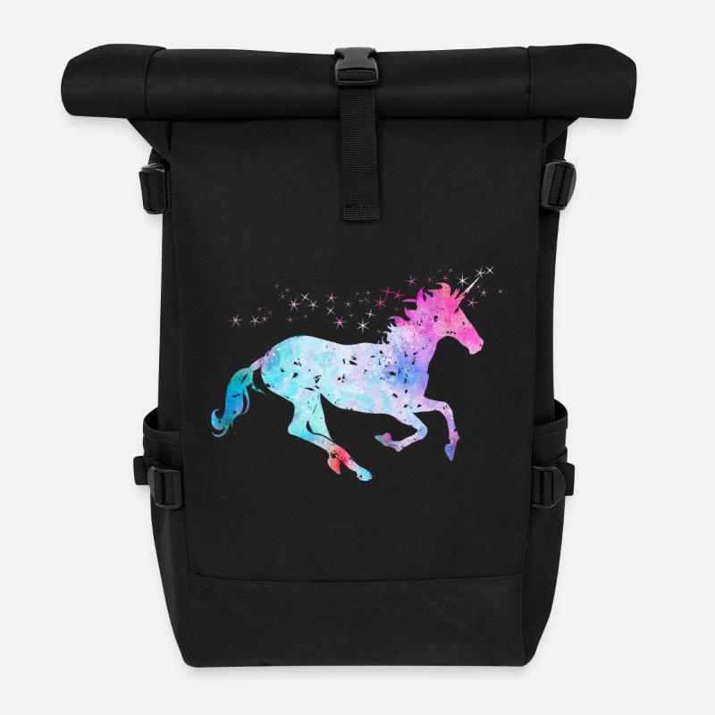 Einhorn mit Glitzer - Rolltop Rucksack - Schwarz