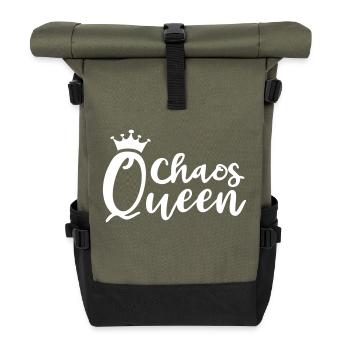 Chaos Queen Chaotin chaotisch Krone Königin Chaot - Rolltop Rucksack - Olive/Schwarz - Vorne