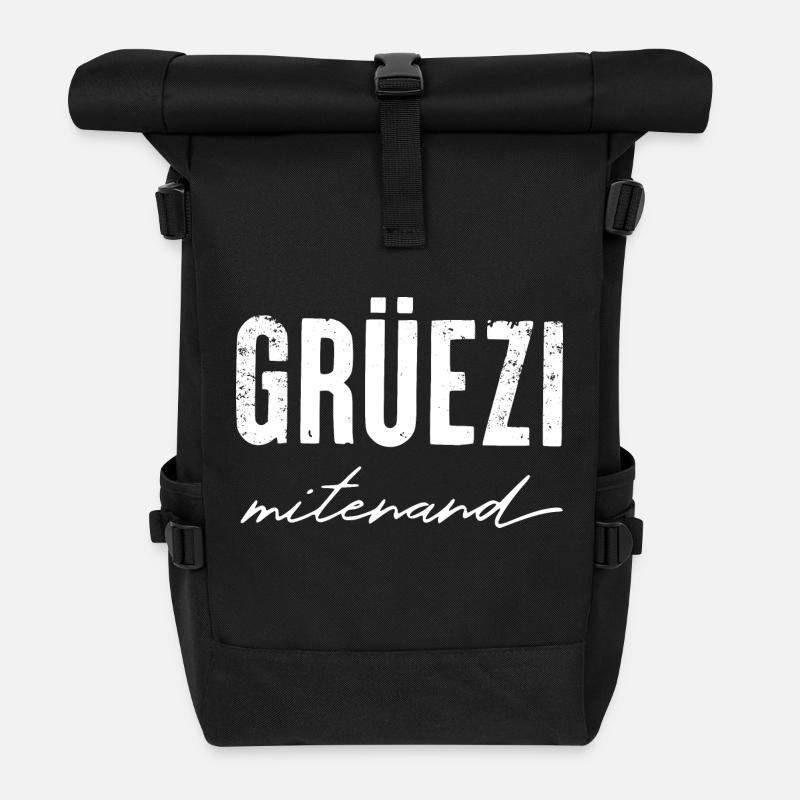 GRÜEZI mitenand - Schweizerdeutsch - Rolltop Rucksack - Schwarz