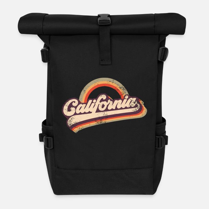 California 80s Retro - Rolltop Rucksack - Schwarz